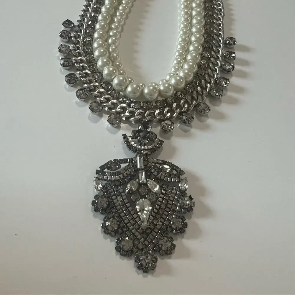 Belle Badgley Mischka Rhinestone and Faux Pearl Statement Necklace